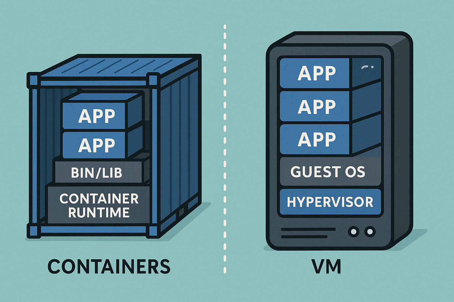 Read more about the article Containers vs Virtual Machines Explained
